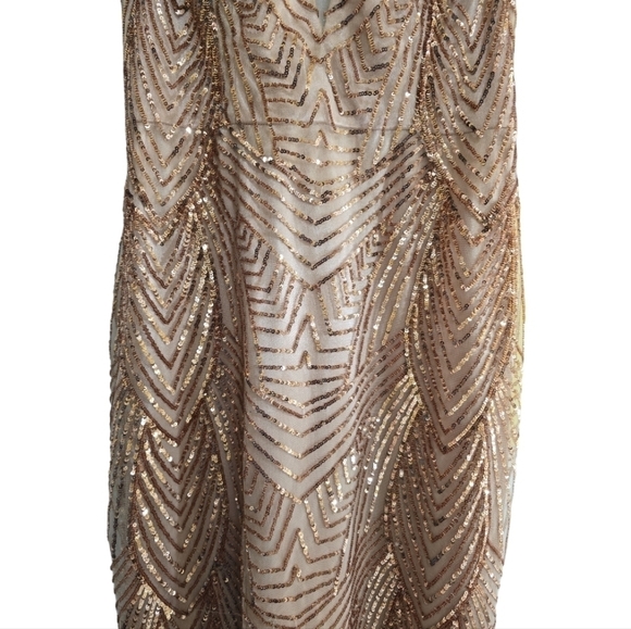 NWT Revelry Camilla Geo Sequin Gown Dress 8 Mesh Illusion Plunge Neck - Picture 5 of 8